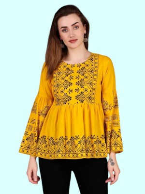 Trendoraa Women Fit and Flare Yellow Dress