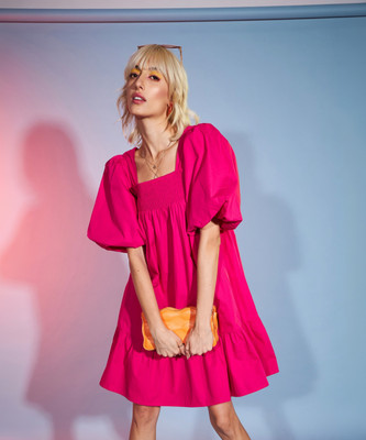 SASSAFRAS Women Tiered Pink Above Knee/Mid Thigh Length Dress