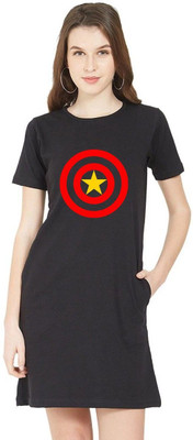 HouseOfCommon Women T Shirt Black Above Knee/Mid Thigh Length Dress