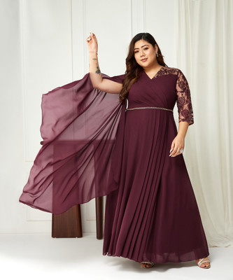 Miss Chase Women Maxi Maroon Full Length Dress