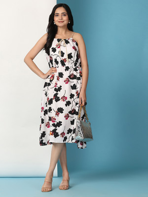 GROMint Women A-line Black Knee Length Dress