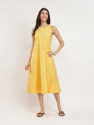 Pink Fort Women A-line Yellow Midi/Calf Length Dress