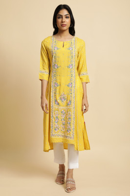 W Women A-line Yellow, White, Pink Midi/Calf Length Dress