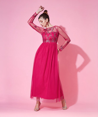 STREET9 Women Peplum Pink Maxi/Full Length Dress