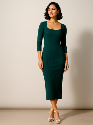 SASSAFRAS Women Bodycon Green Midi/Calf Length Dress