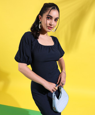 CAMPUS SUTRA Women Bodycon Dark Blue Knee Length Dress