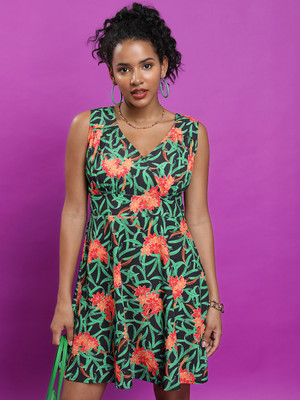 Tokyo Talkies Women Fit and Flare Black, Green, Red Above Knee/Mid Thigh Length Dress