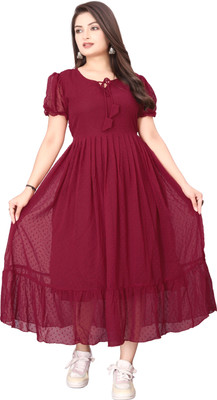 Bhadani Women Maxi Maroon Full Length Dress