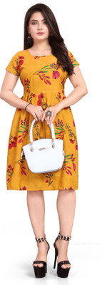 HOUSE OFF COMMON Women A-line Multicolor Knee Length Dress