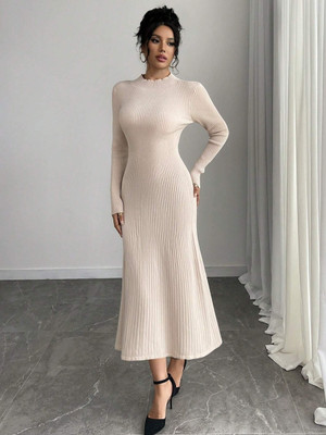 Traquila Women Bodycon Beige Midi/Calf Length Dress