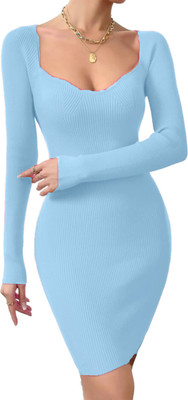 GLARE & BLAIR Women Bodycon Light Blue Above Knee/Mid Thigh Length Dress