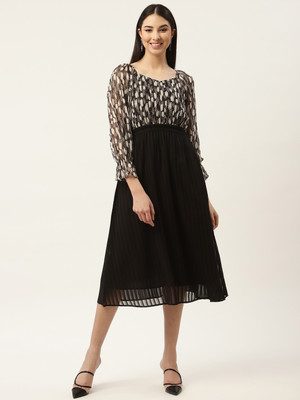 SLENOR Women A-line Black Midi/Calf Length Dress