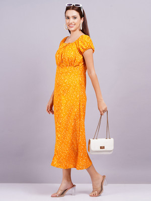 Highlight fashion export Women Fit and Flare Yellow Midi/Calf Length Dress