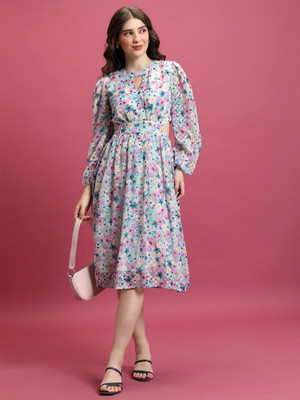 Tokyo Talkies Women Skater Multicolor Knee Length Dress