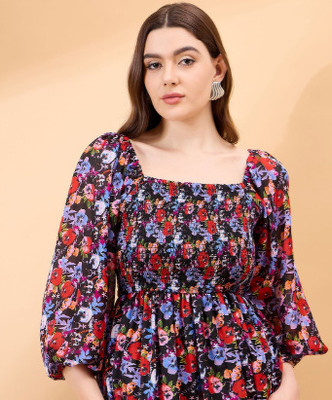 all about you Women A-line Multicolor Midi/Calf Length Dress