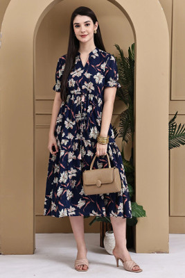 Wonder Weaves Women A-line Blue Midi/Calf Length Dress