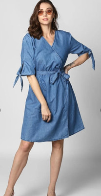 urban cat Women A-line Blue Above Knee/Mid Thigh Length Dress