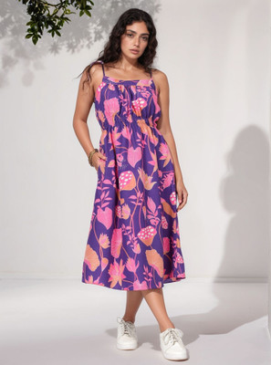 FashFun Women Fit and Flare Purple Midi/Calf Length Dress