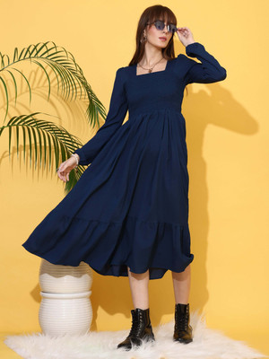 Sheetal Associates Women Fit and Flare Dark Blue Below Knee Dress