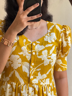 SAGRAPHICS Women Fit and Flare Yellow Midi/Calf Length Dress