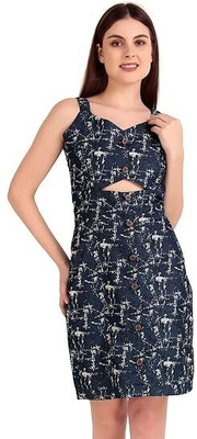 Fashmita Apparels Women Fit and Flare Blue Knee Length Dress