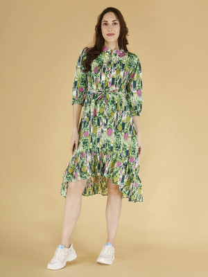 HouseOfCommon Women Asymmetric Multicolor Midi/Calf Length Dress