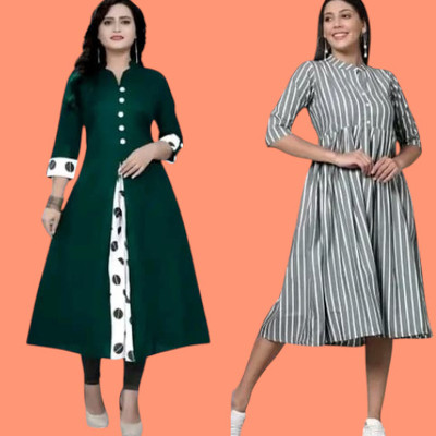 Suhani Fashionqq Women A-line Green, Grey Maxi/Full Length Dress
