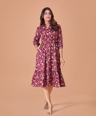 FashFun Women Fit and Flare Purple Midi/Calf Length Dress