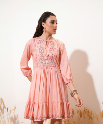 Vishudh Women Fit and Flare Pink Mini/Short Dress