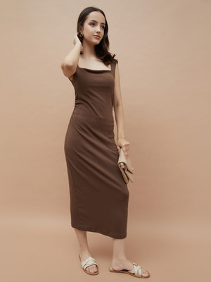 Ginger by Lifestyle Women Bodycon Brown Maxi/Full Length Dress