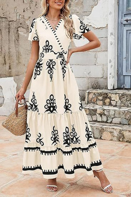 OUTZIDR Women Maxi White Ankle Length Dress