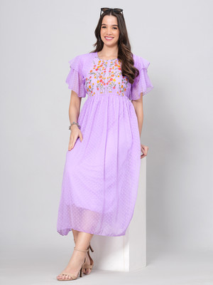 Oh Mi Dios Women Fit and Flare Purple Midi/Calf Length Dress