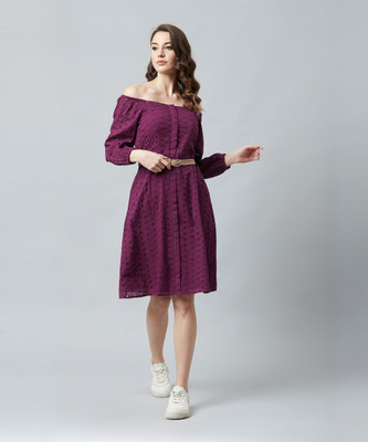 ATHENA Women A-line Maroon Midi/Calf Length Dress