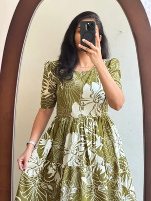 Assamica Women Fit and Flare Green Midi/Calf Length Dress