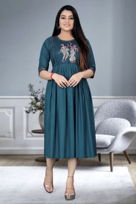 ShopGlobal Women A-line Blue Below Knee Dress