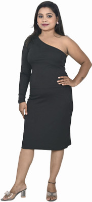 Turtlebay Clothing Women Bodycon Black Below Knee Dress