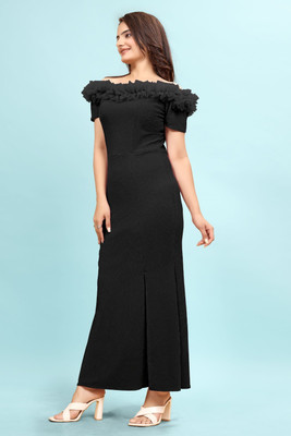 feuty Women Maxi Black Full Length Dress