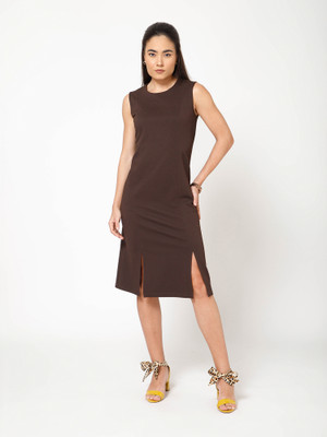 Office & you Women Fit and Flare Brown Knee Length Dress