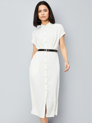 MAX Women Shirt White Below Knee Dress