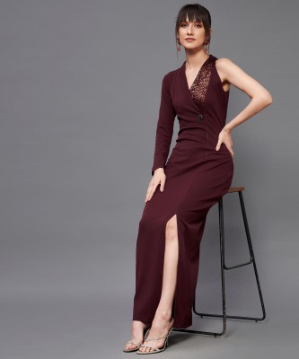 Miss Chase Women Asymmetric Maroon Dress