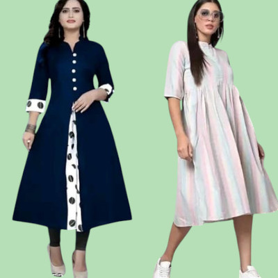 Db Fashionpo Women A-line Blue, White Maxi/Full Length Dress