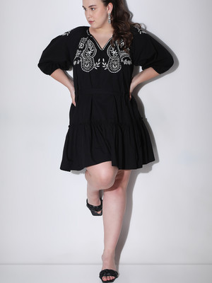 Vero Moda Curve Women A-line Black Above Knee/Mid Thigh Length Dress
