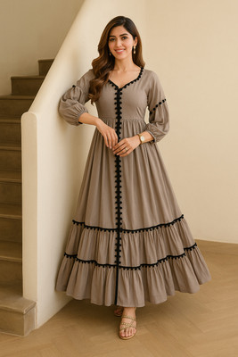 ITRA Clothing Women Maxi Brown Full Length Dress