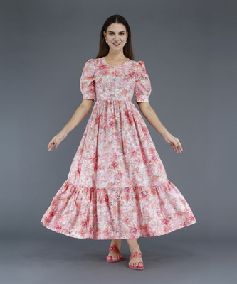 BaiWalaz Women Gown Pink Ankle Length Dress