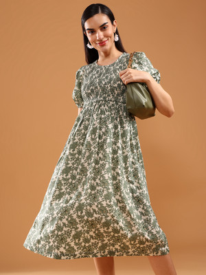 LIMEROAD Women A-line Green Midi/Calf Length Dress