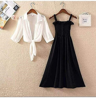Ethnichouse Women A-line Black Knee Length Dress