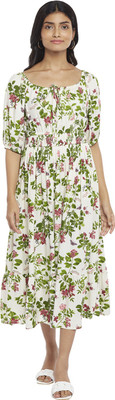 Honey By Pantaloons Women A-line White Midi/Calf Length Dress