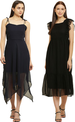Heaven's creation Women High Low Black Below Knee Dress