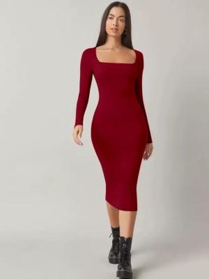 ANBICH Women Bodycon Maroon Dress