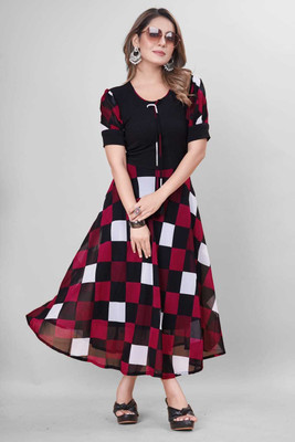 Parth Creation Women A-line Black Midi/Calf Length Dress